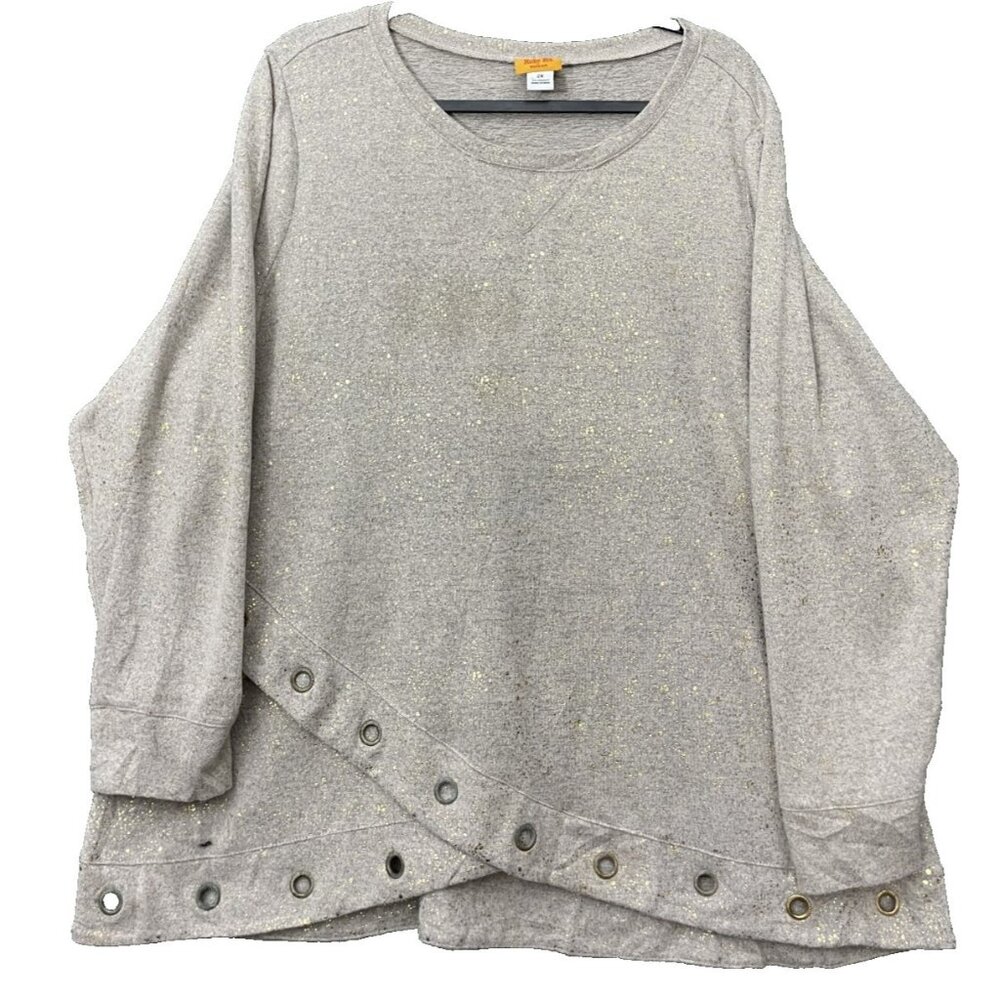 Ruby Rd Women Metallic Sparkle Gold Gray Sweater Top Size 2XL Stretch